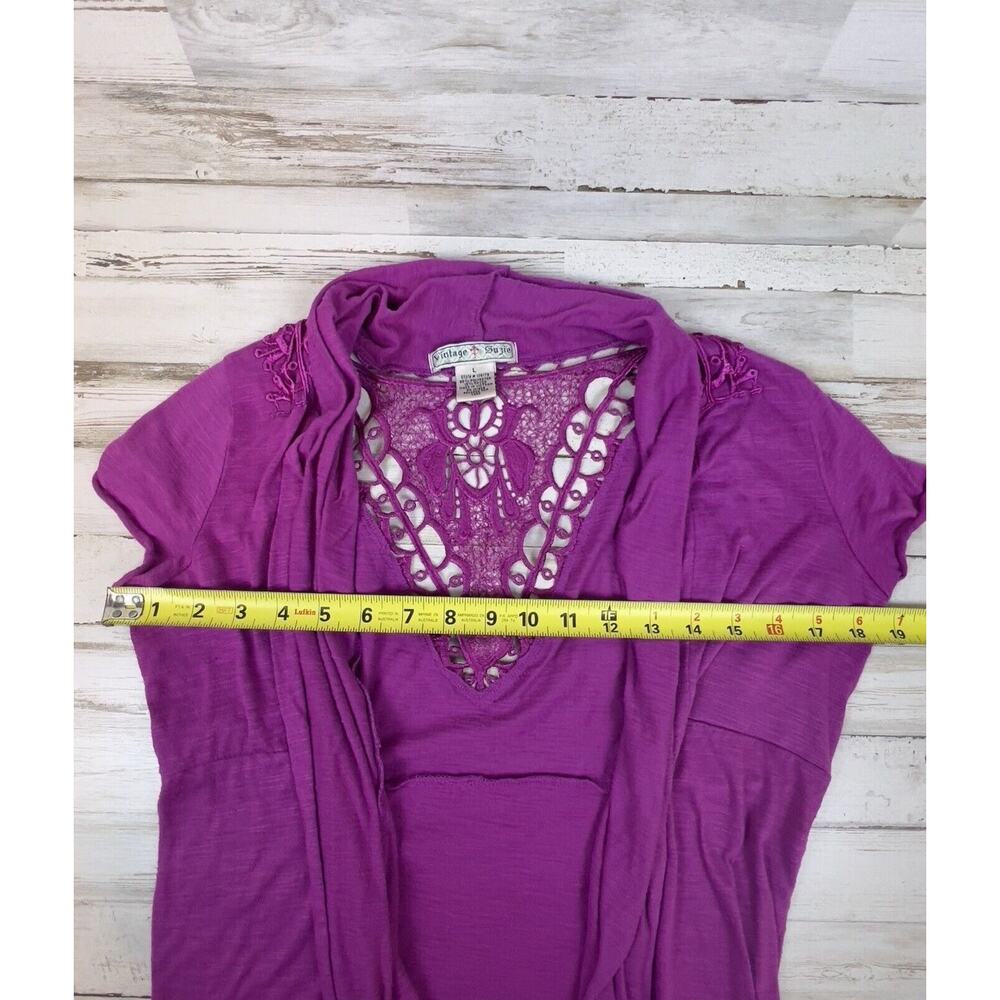 Vintage Suzie Womens Cardigan Sweater Hot Pink Open Front Size Large Lace Back - Picture 7 of 8